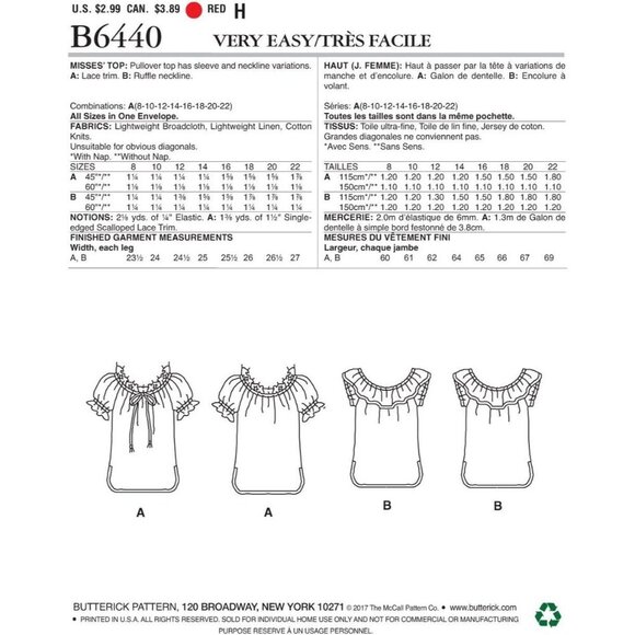 See & Sew B6440 Off-The-Shoulder Top Sewing Pattern Misses Sizes 8-20 - Picture 2 of 4